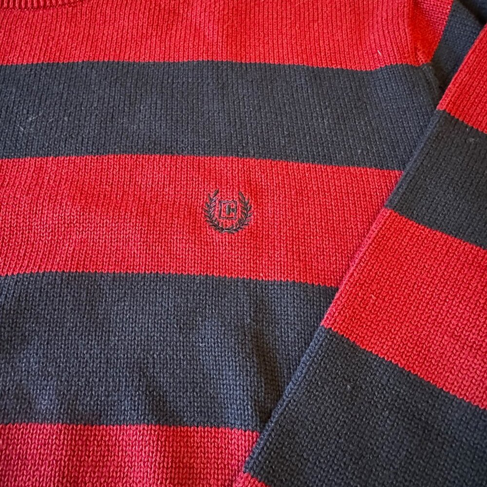Chaps RL Mens XL Burgundy & Navy Crewneck Striped Sweater Cotton Preppy - Picture 2 of 9